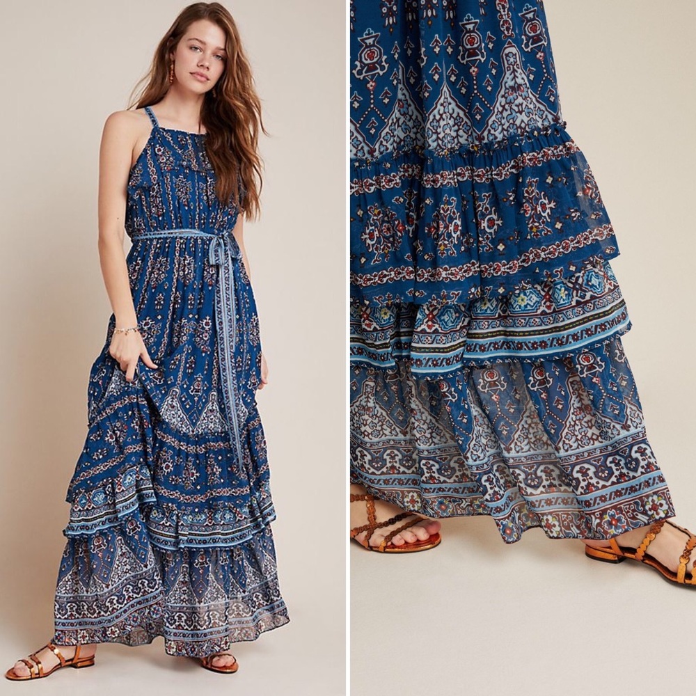 NWT ANTHROPOLOGIE SASHA RUFFLE MAXI DRESS - Picture 5 of 16